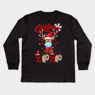 Funny Christmas 2020 reindeer shirt  Merry Christmas 2020 reindeer with mask toilet paper Kids Long Sleeve T-Shirt